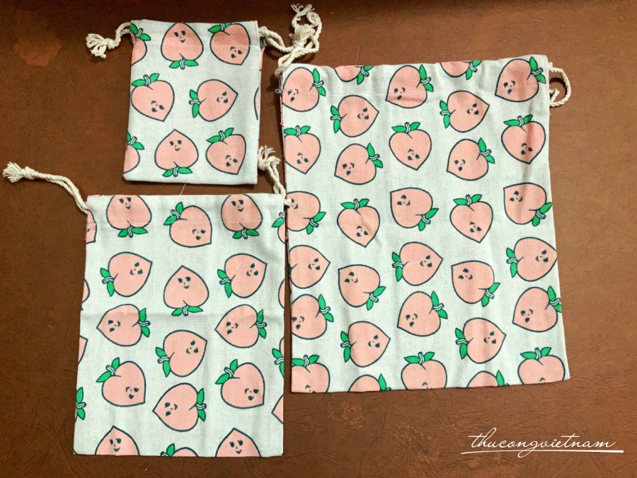 Set 3 túi rút vải bố - Quả đào